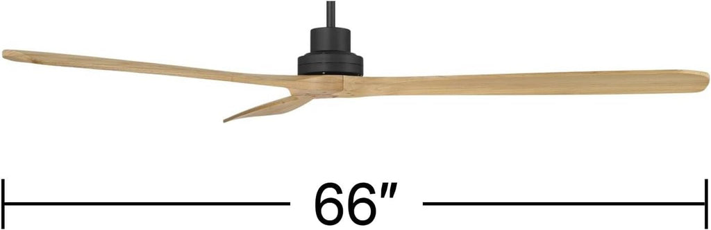 Casa Vieja 66' Delta XL Modern Country Indoor Cottage Core Outdoor Ceiling Fan 3 Blade Remote Control Matte Black Finish Wood Blades Bedroom Patio Living Room DC Motor Decorative Damp Rated Garage