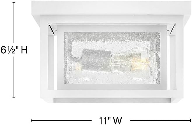 Hinkley Republic Small Flush Mount Outdoor Ceiling Light, Composite, Clear Seedy Glass Panes, Anti-Fading Finish, Textured White Finish