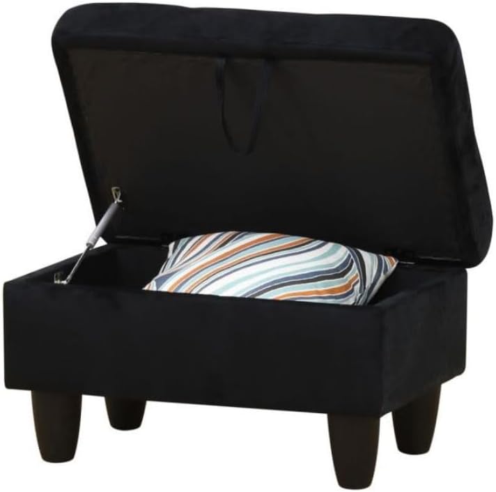 Ottoman Storage Ottoman Bench Flannel Footrest Footstool with Hinged Lid for Living Room, Bedroom, Entryway, Black, 28.5'X19'X17.5'