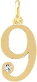 1/20 Carat lab Grown Diamond Zero to Nine Number Pendant Necklace | 10K, 14K Yellow or White Gold and Silver Cable Chain Necklace 18 inch | D-F Color and VS1 Clarity