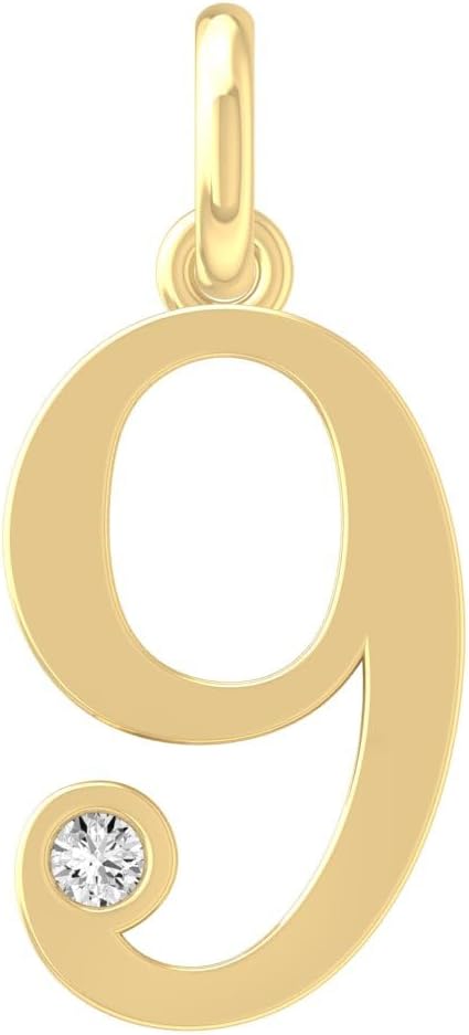 1/20 Carat lab Grown Diamond Zero to Nine Number Pendant Necklace | 10K, 14K Yellow or White Gold and Silver Cable Chain Necklace 18 inch | D-F Color and VS1 Clarity