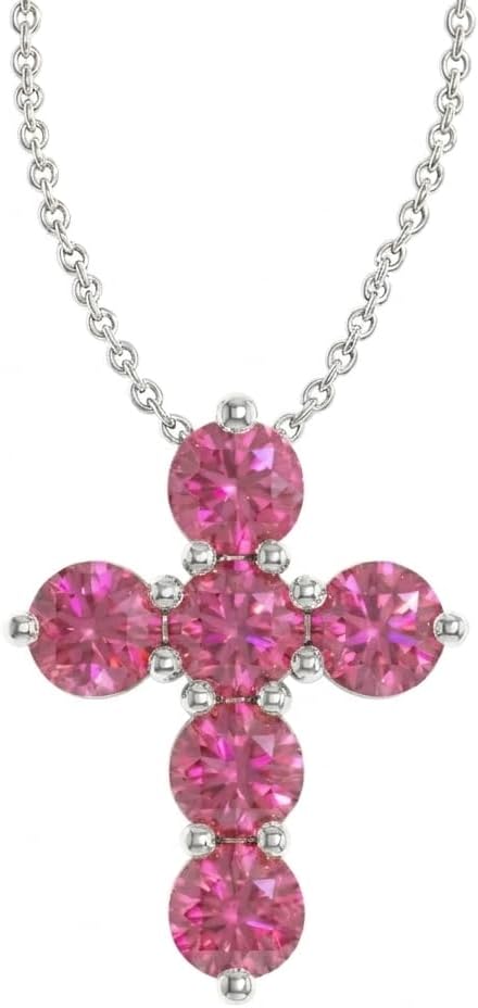 GOODSTONE JEWELS 925 Sterling Silver Cross Pendant Necklace for Women | Size 16+2 Inch Cable Chain with Lobster Clasp | Natural Birthstone Jewelry Gift for Her