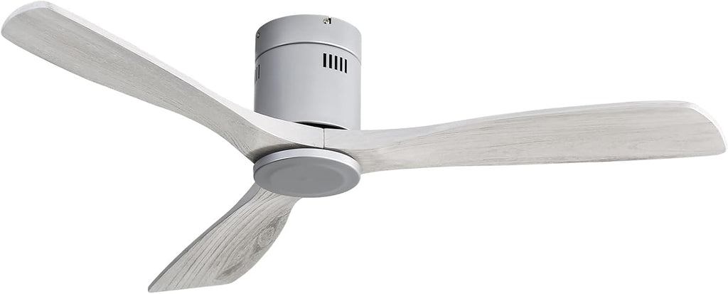 Sofucor 52 Inch Solid Wood Low Profile Flush Mount Ceiling Fan No Light, Outdoor Modern Ceiling Fan without Light 6-Speed, 3-Timer, Reversible DC Motor for Living Room Bedroom