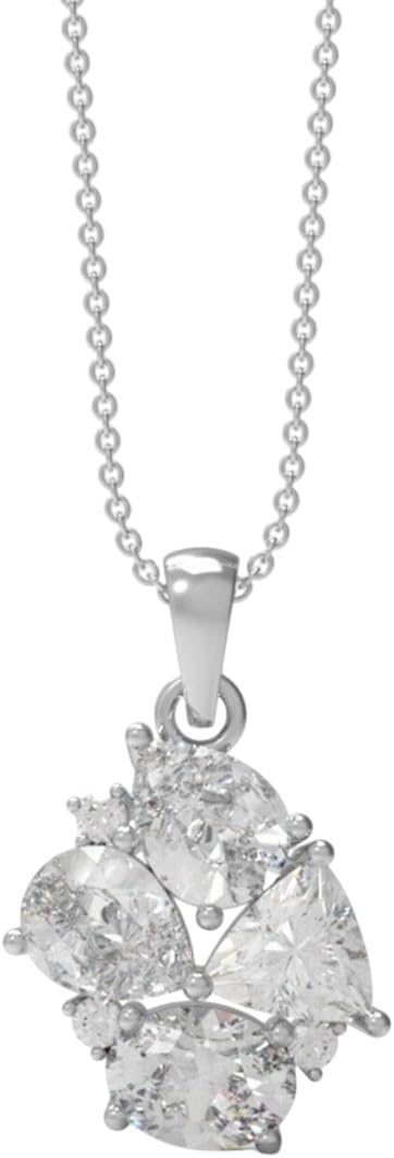 HANDMADE Four Stone Multi Cut Moissanite Cluster Pendant Necklace, 925 Sterling Silver, 14k White Gold Plated, Adjustable Cable Chain with Lobster Clasp