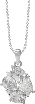 HANDMADE Four Stone Multi Cut Moissanite Cluster Pendant Necklace, 925 Sterling Silver, 14k White Gold Plated, Adjustable Cable Chain with Lobster Clasp