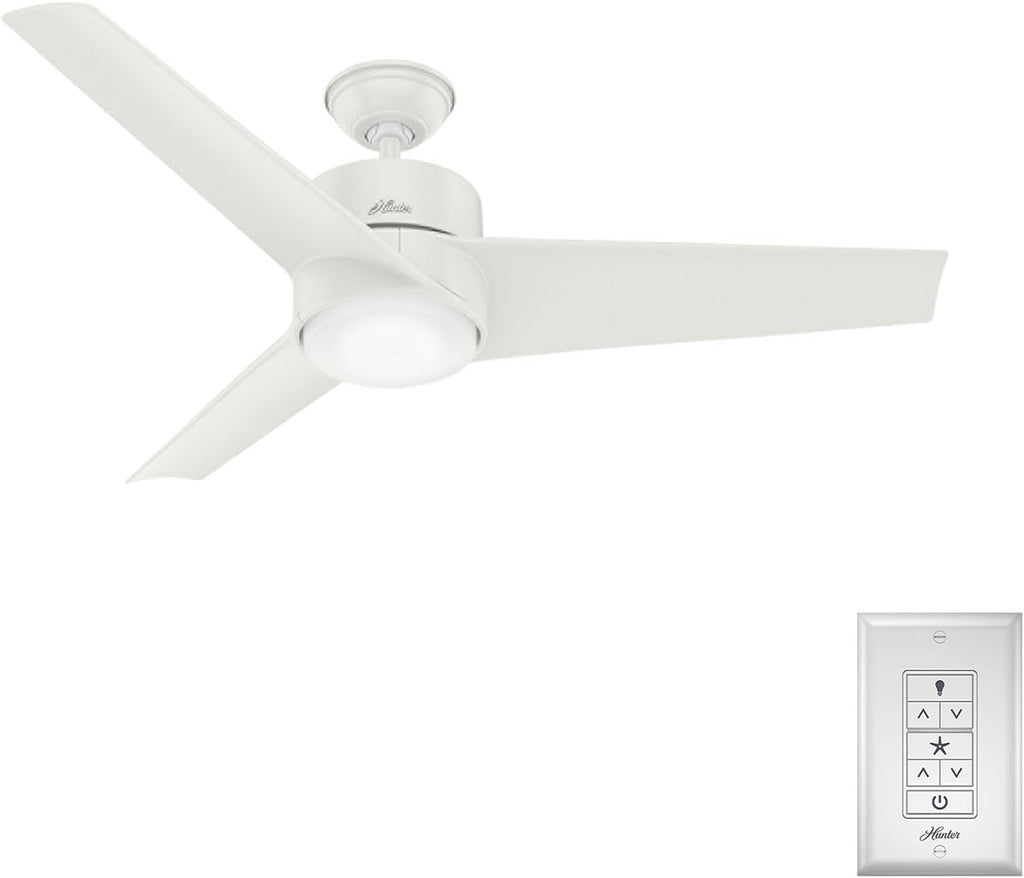Hunter 54 inch Outdoor or Indoor Ceiling Fan with LED Light - White Ceiling Fan with Wall Control, For Patio, Garage, or Porch, Quiet, Standard Mount, 3 Blades - Havoc 59470, Fresh White