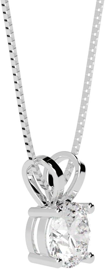0.5 to 10 Carat 14K White Gold Lab Grown Diamond Solitaire Pendant Necklace, Round Cut Solitaire, 4-Prong Setting, Jewelry for Women (E-F, VS)