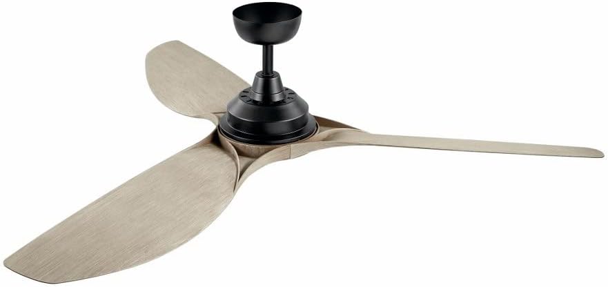 Kichler Imari 65 in 3-Blade Modern LED Indoor Outdoor Ceiling Fan with Light, Dimmable 2300 Lumens in Satin Black with Walnut Finish for Large Rooms, 300365SBK
