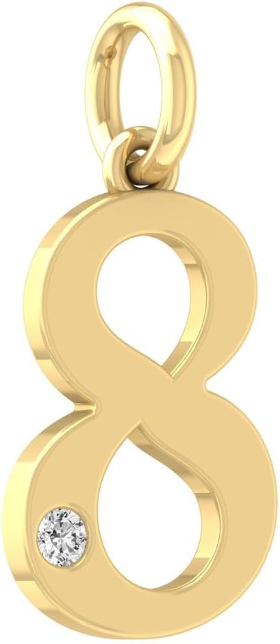 1/20 Carat lab Grown Diamond Zero to Nine Number Pendant Necklace | 10K, 14K Yellow or White Gold and Silver Cable Chain Necklace 18 inch | D-F Color and VS1 Clarity
