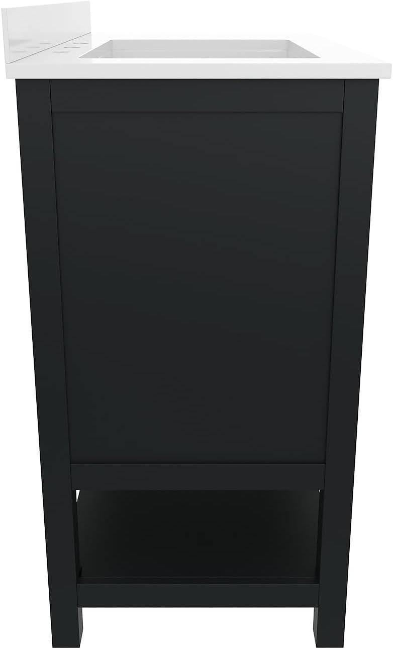 Flash Furniture Vega 36 Inch Bathroom Vanity with Sink, Storage Cabinet with Soft Close Doors, Open Shelf and 3 Drawers, Carrara Marble Finish Countertop, Black/Gold