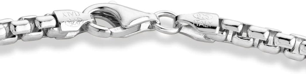 Miabella Solid 925 Sterling Silver Italian 3.5mm Square Link Round Box Chain Necklace for Women Men, Made in Italy