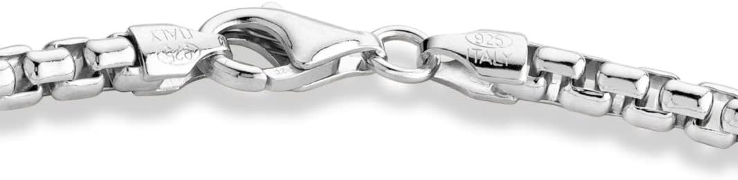 Miabella Solid 925 Sterling Silver Italian 3.5mm Square Link Round Box Chain Necklace for Women Men, Made in Italy