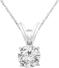 0.5 to 10 Carat 14K White Gold Lab Grown Diamond Solitaire Pendant Necklace, Round Cut Solitaire, 4-Prong Setting, Jewelry for Women (E-F, VS)