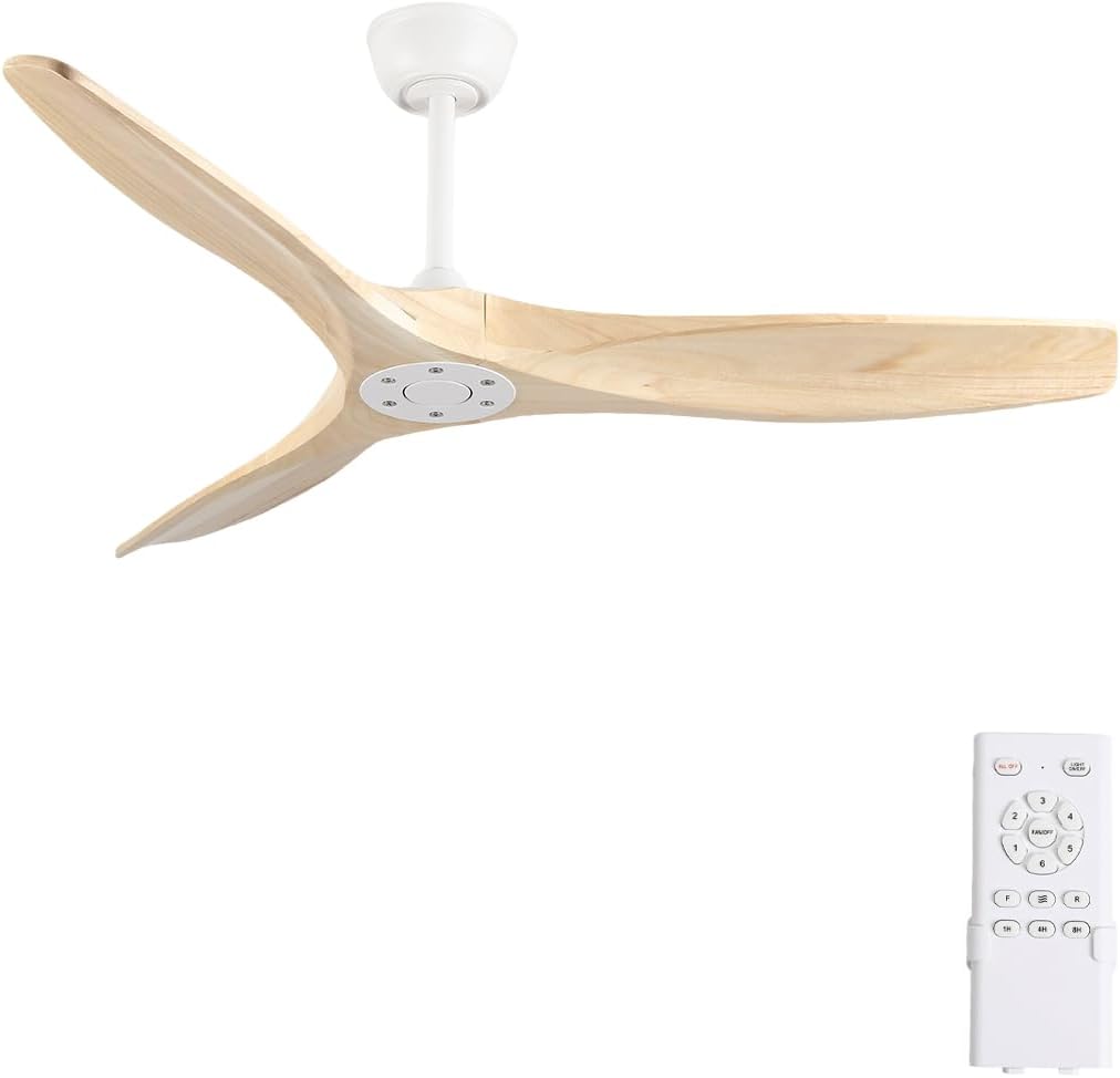 52 Inch Ceiling Fan No Light Outdoor Wood Ceiling Fans with Remote Control,Flush Mount,3 Blades Reversible Quiet DC Motor Modern Ceiling Fan Without Light for Patios Farmhouse Bedroom Indoor