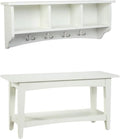 Alaterre Furniture Shaker Cottage Wall Mounted Storage Cubbies, Ivory Coat Hook and Bench Set