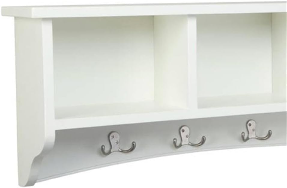 Alaterre Furniture Shaker Cottage Wall Mounted Storage Cubbies, Ivory Coat Hook and Bench Set