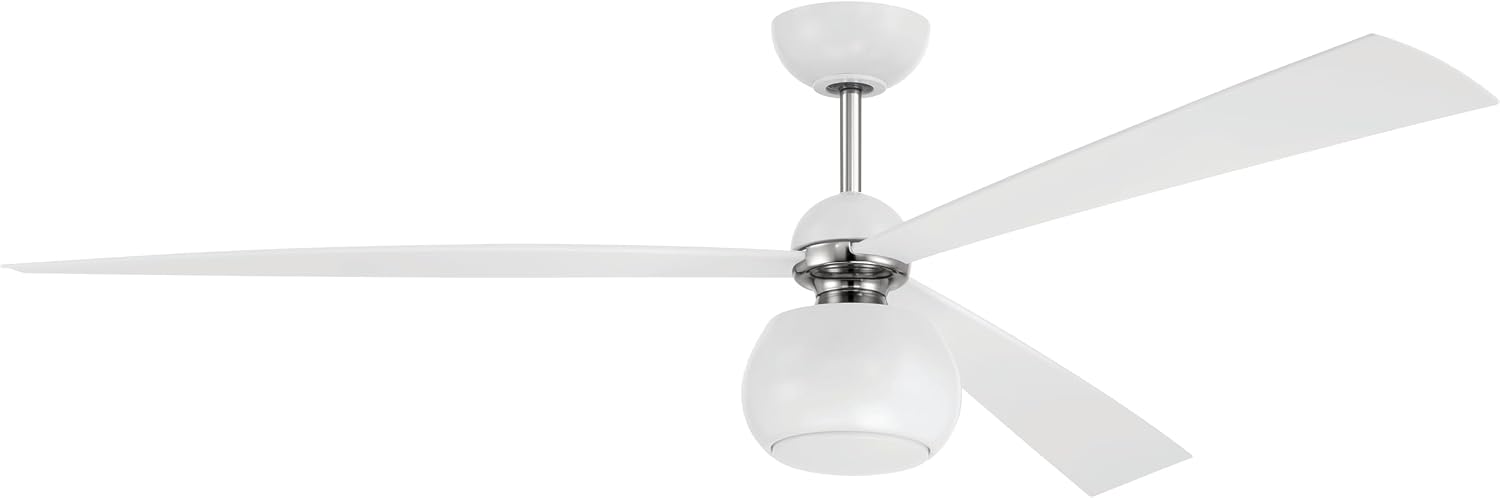Craftmade 60' Otto in White/Polished Nickel Finish Ceiling Fan with Optional LED Light Kit, Remote Control Included, Smart WiFi Enabled w/Voice Activation, works w/Alexa & Smart Home Devices