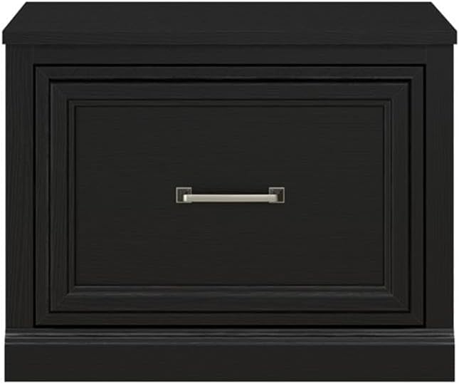 Bush Furniture Woodland 24W Small Shoe Bench with Drawer in Black Suede Oak | Narrow Footwear Organizer for Home Entryway, Mudroom, and Foyer