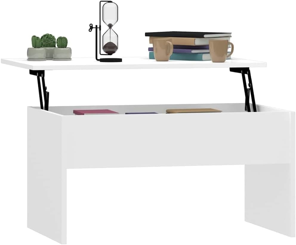 Modern Coffee Table with Hidden Compartment, Lift Top Coffee Table for Home, Office, High Gloss White 31.5'x19.9'x16.3' Engineered Wood,-959