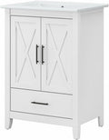Bush Home Key West 24W Bathroom Vanity with Sink in White Ash | Bath Room Ceramic and Wood Storage Solution for Powder Room