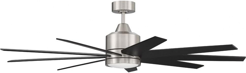 Craftmade 60' Champion CHP60BNK3 Ceiling Fan, Brushed Polished Nickel Finish, Custom Reversible Brushed Nickel/Flat Black Blades Included, Dimmable 18W LED Light Kit, IDC Wall and Remote Included
