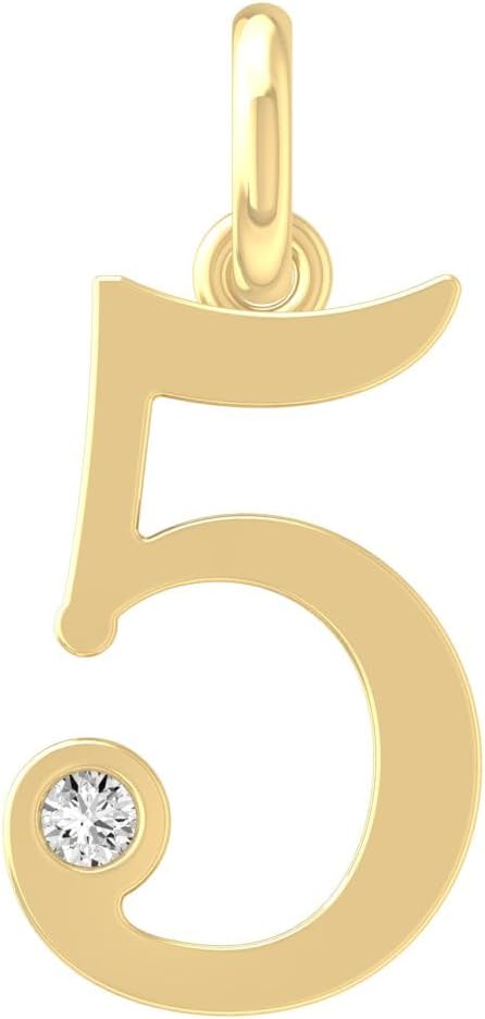 1/20 Carat lab Grown Diamond Zero to Nine Number Pendant Necklace | 10K, 14K Yellow or White Gold and Silver Cable Chain Necklace 18 inch | D-F Color and VS1 Clarity