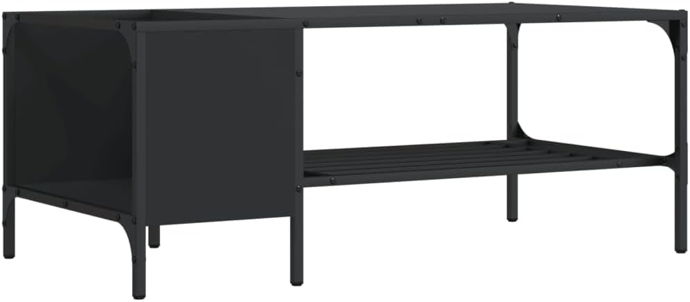 Coffee Table with Rack, Modern Living Room Center Table for Home Office, Black 39.4'x20.1'x15.7' Engineered Wood,-340