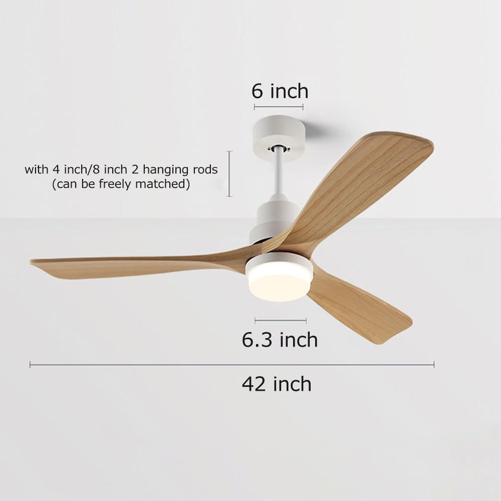 Wood Ceiling Fan with Lights Industrial Retro 42 inch Ceiling Fan with Light and Remote 3 Color Dimmable, Reversible Mute Farmhouse Ceiling Fan Outdoor Ceiling Fans for patios with Light