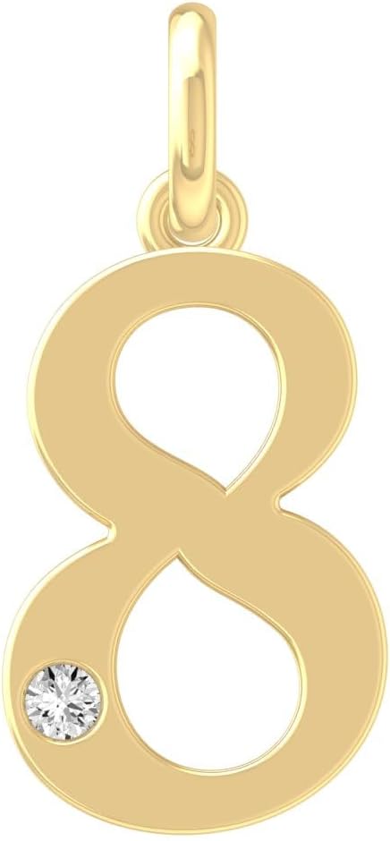 1/20 Carat lab Grown Diamond Zero to Nine Number Pendant Necklace | 10K, 14K Yellow or White Gold and Silver Cable Chain Necklace 18 inch | D-F Color and VS1 Clarity
