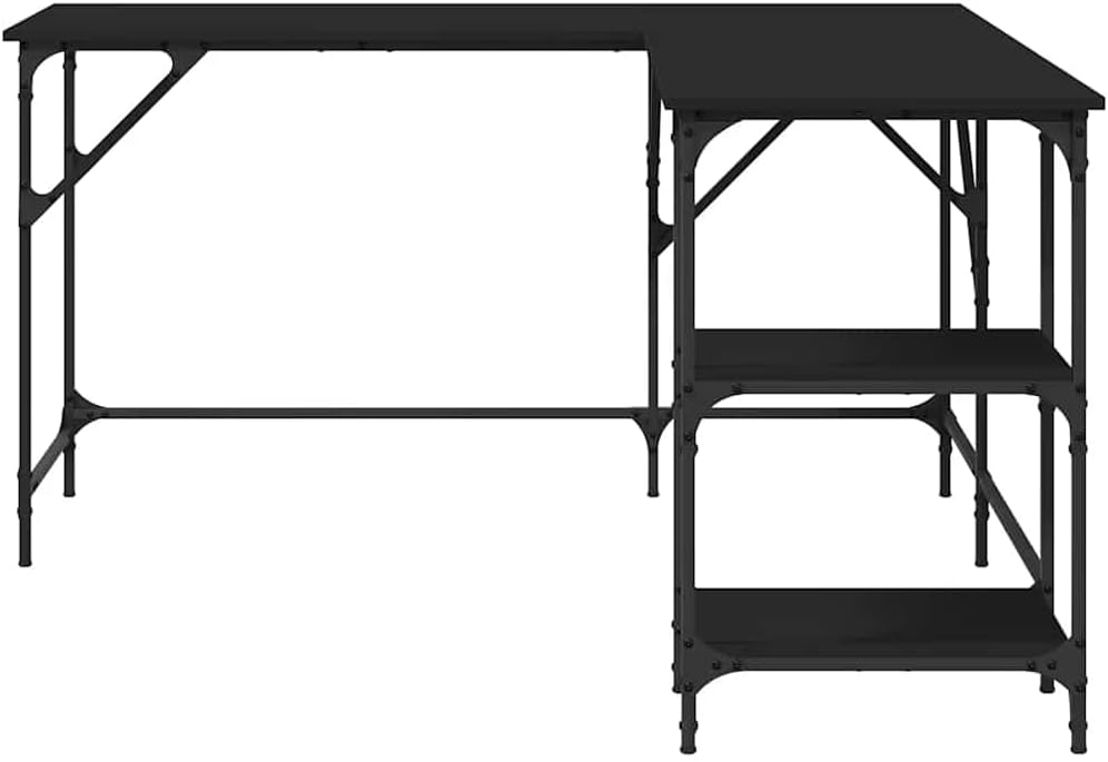 L Shaped Computer Desk with Shelves, Corner Desk L-Shaped Desk PC Desks, PC Work Table for Home Office, Black 54.7'x54.7'x29.5' Engineered Wood,-330