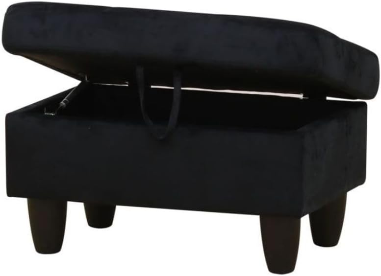 Ottoman Storage Ottoman Bench Flannel Footrest Footstool with Hinged Lid for Living Room, Bedroom, Entryway, Black, 28.5'X19'X17.5'