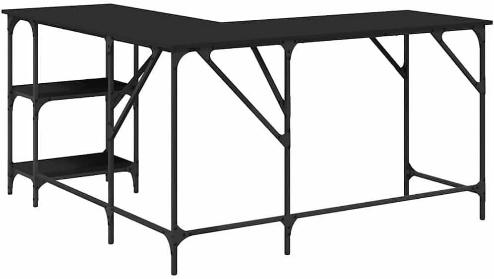 L Shaped Computer Desk with Shelves, Corner Desk L-Shaped Desk PC Desks, PC Work Table for Home Office, Black 54.7'x54.7'x29.5' Engineered Wood,-330