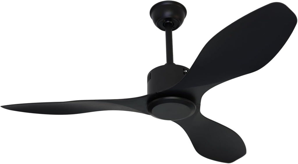 48 inch Ceiling Fan No Lights Remote Control 3 Blades Reversible DC Motor, Modern, Black