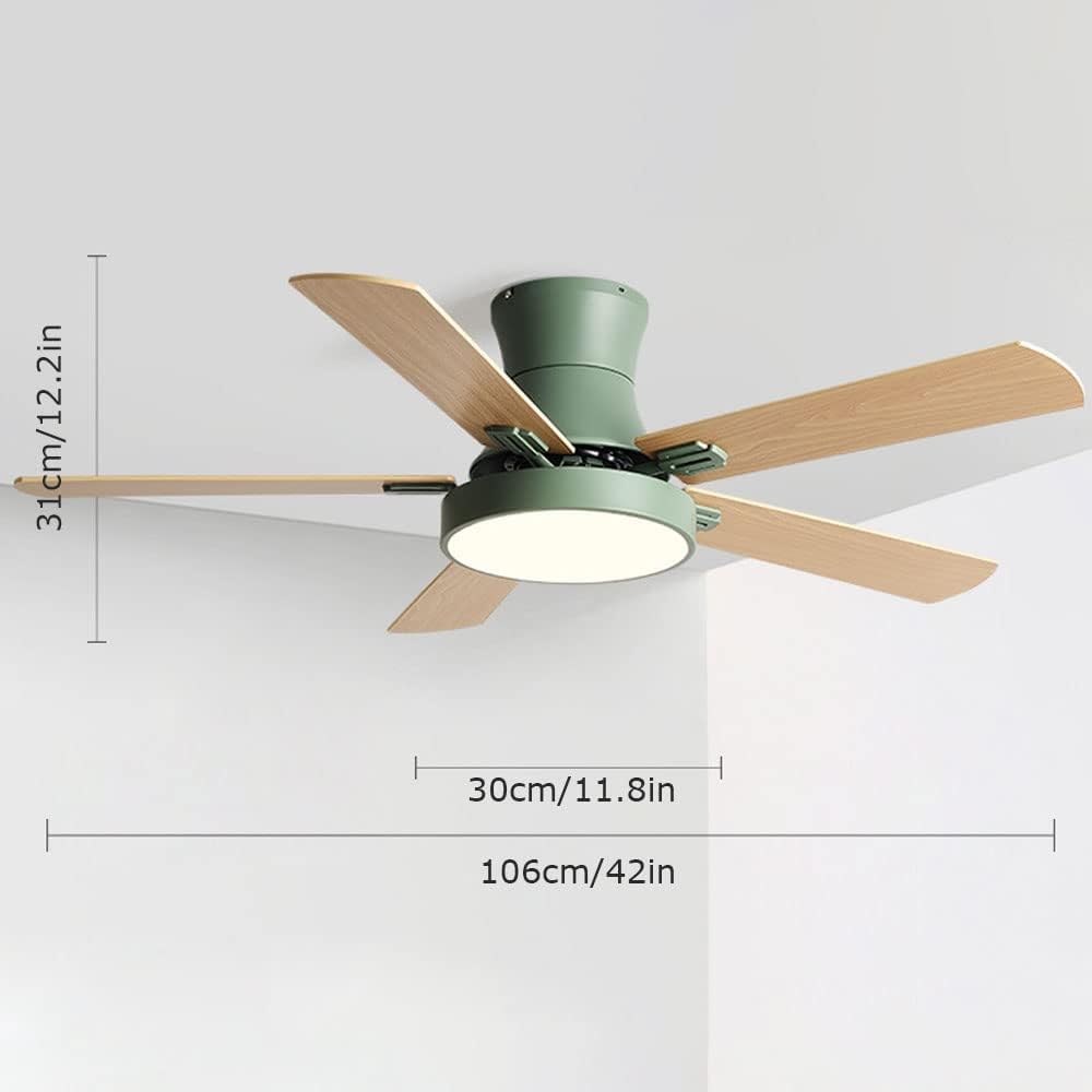 Flush Mount Ceiling Fan with Lights Wood Modern Ceiling Fan with Remote 42 Inch Mute Ceiling Fans with Lights for Bedroom Outdoor Ceiling Fans for Patios with Light
