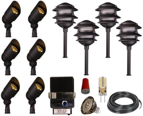 Best Pro Lighting 12V Black Aluminum LED Landscape Lighting Kit (6 Spotlights, 4 Path Lights) with 150W Low Voltage Transformer for House, Yard, Outdoor Pathway, Walkway, Garden, Driveway or Patio