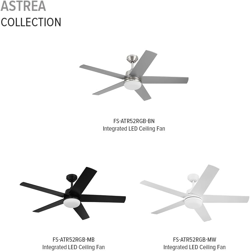 DESIGNERS FOUNTAIN Astrea Smart Ceiling Fan with Lights, 52 Inch LED Light Indoor Outdoor 5-Blade Fan, Remote Control, RGB, Matte Black, FS-ATR52RGB-MB