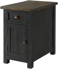 Martin Svensson Home Monterey Chairside Table - Black with Brown Top - Coastal Multi-Use Table with Charging Station and Drawer for Bedroom or Living Room