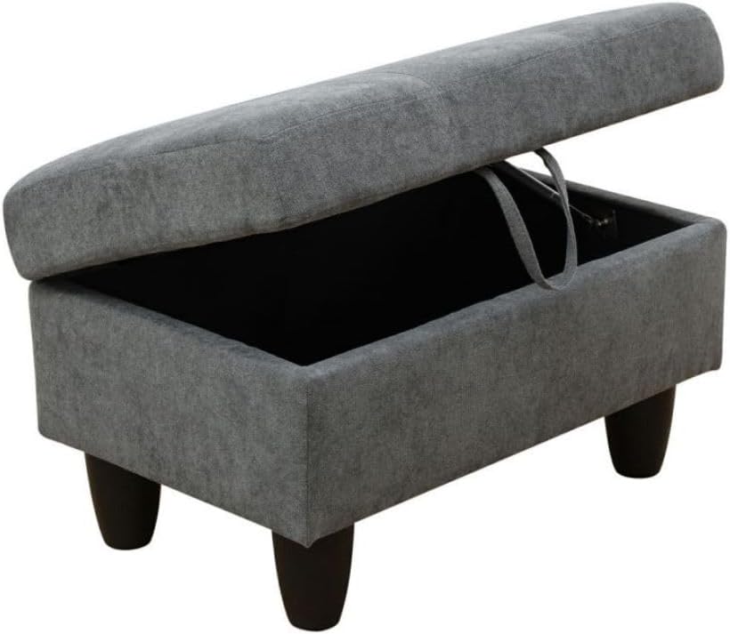 Ottoman Storage Ottoman Bench Flannel Footrest Footstool with Hinged Lid for Living Room, Bedroom, Entryway, Dark Grey, 28.5'X19'X17.5'