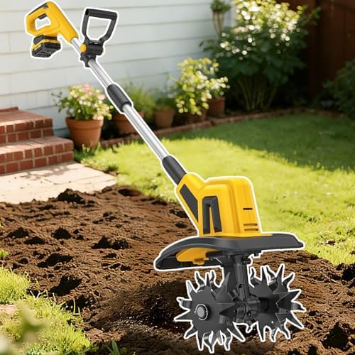 20V Cordless Tiller Cultivator,87' Wide Rechargeable Garden Cultivator,270 R/min Electric Tiller for Lawn Gardening Soil Cultivation 4000mAh
