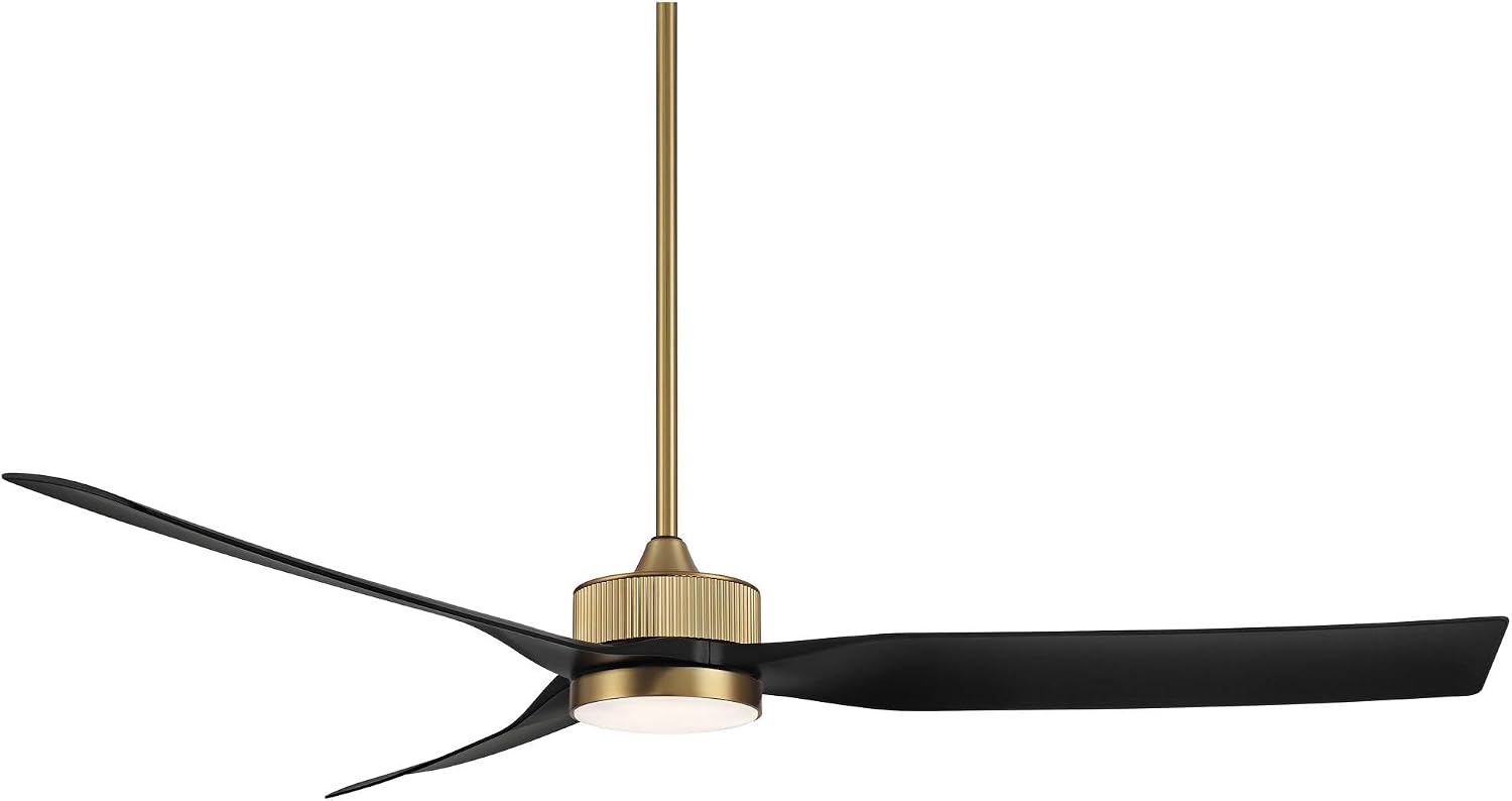 Casa Vieja 60' Montage Modern Indoor Outdoor Ceiling Fan 3 Blade LED Light Remote Control Soft Brass Finish Black Blades Bedroom Patio Living Room Kitchen Porch Damp Rated Decorative DC Motor Garage