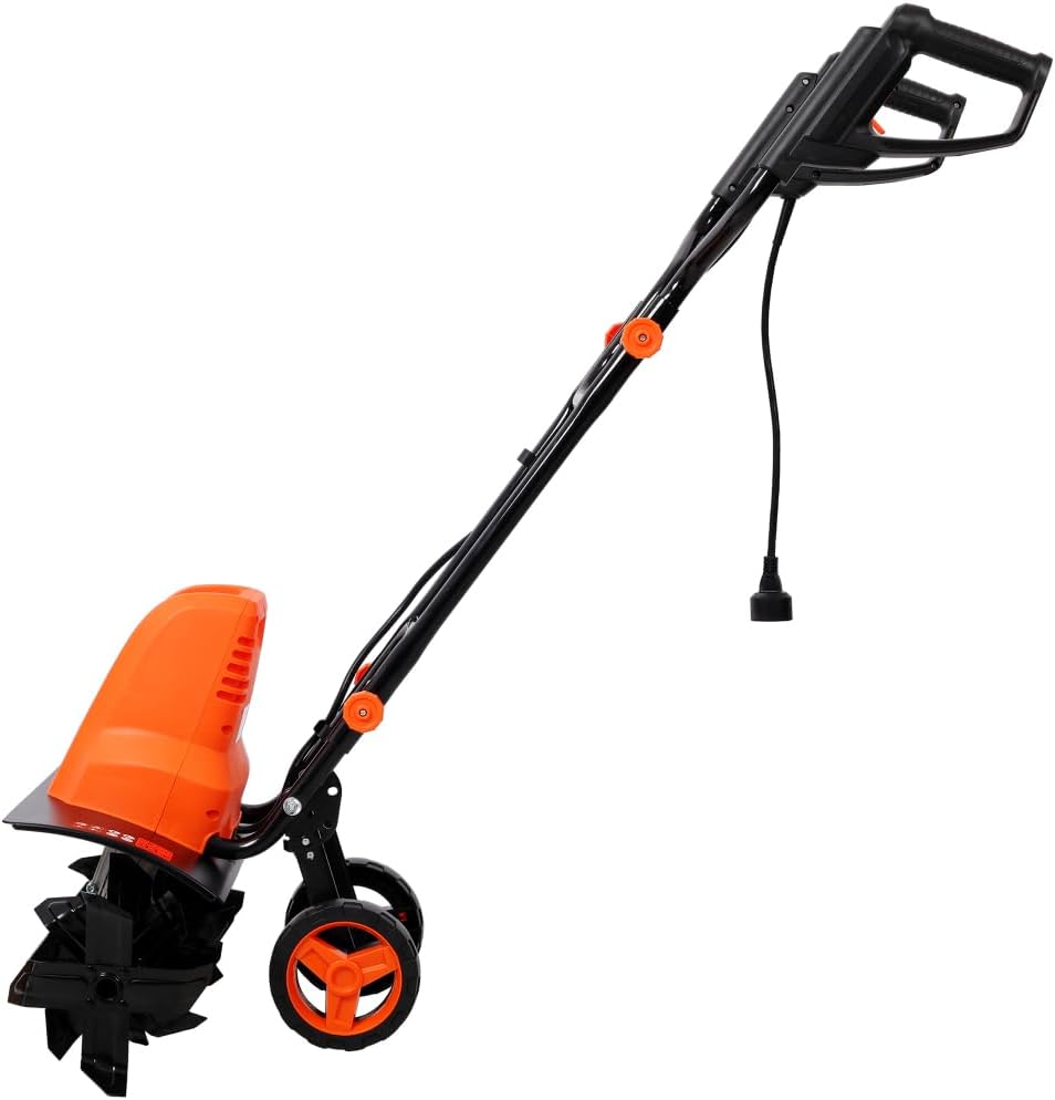 13.5AMP Electric Tiller, 120V/60HZ,18-Inch Width 9-Inch Depth Corded Powerful Tiller with 24 Steel Tines, Adjustable Wheels for Garden Lawn Yard