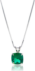 MAX + STONE Cushion Cut Gemstone Necklace | 8mm Solitaire Birthstone Necklace for Women | Gemstone Pendant Necklaces with 18 inch Box Chain