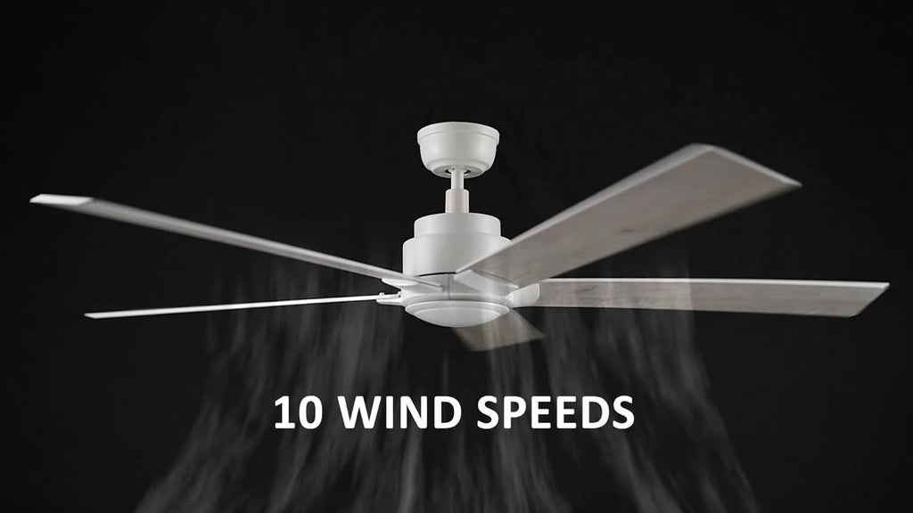 Carro 60 Inch Ceiling Fan without Lights, White Ceiling Fan with Remote Low Profile, 10-Speed Reversible DC Motor, 5 Wood Finish Blades, Indoor, for Bedroom