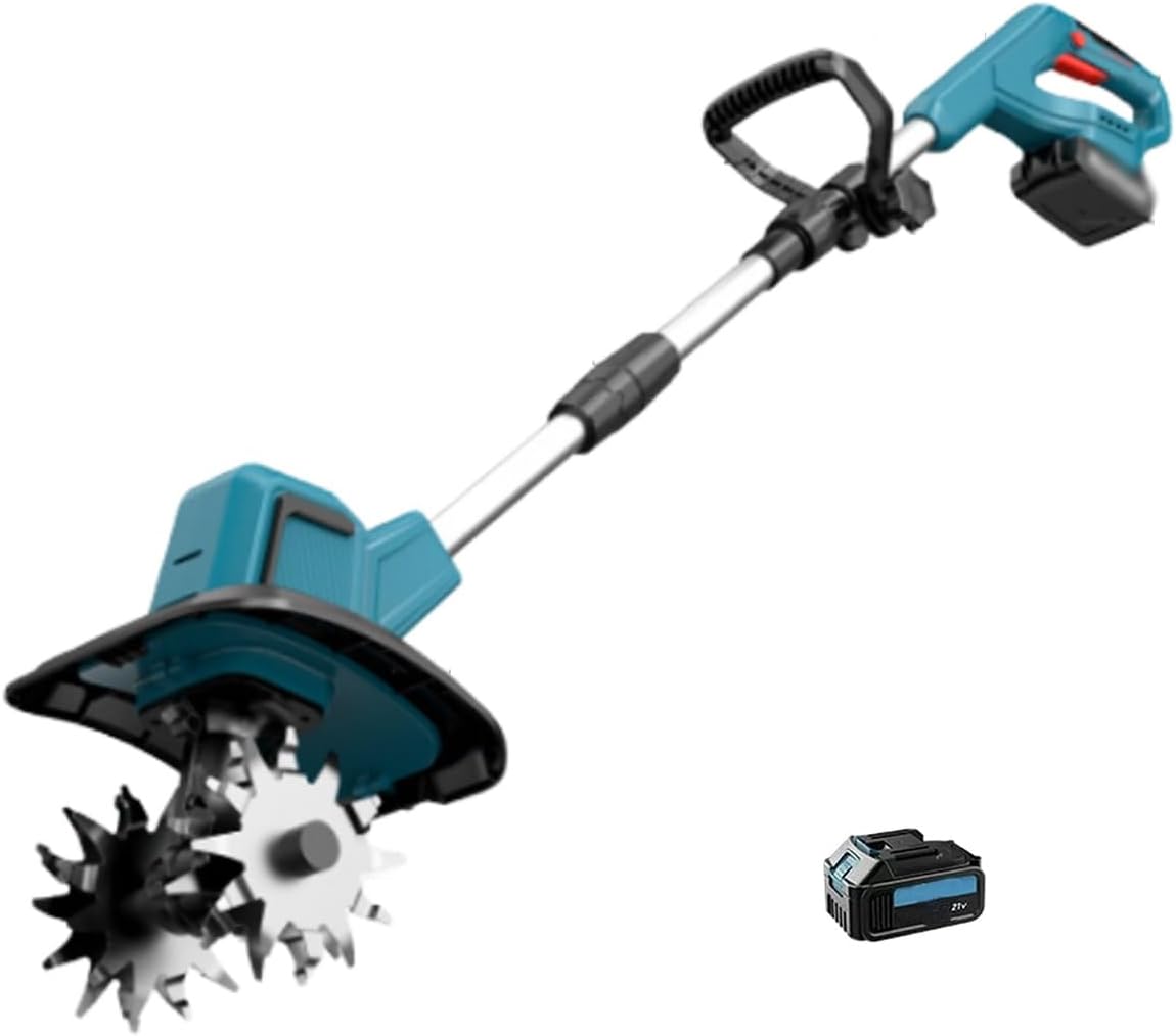 Cordless Electric Tiller for Gardening, 270 RPM Garden Rototiller, Brushless Motor, Long-Lasting Battery Life, Electric Tiller Cultivator for Orchard Vegetable Patch(6000 mAh Battery)