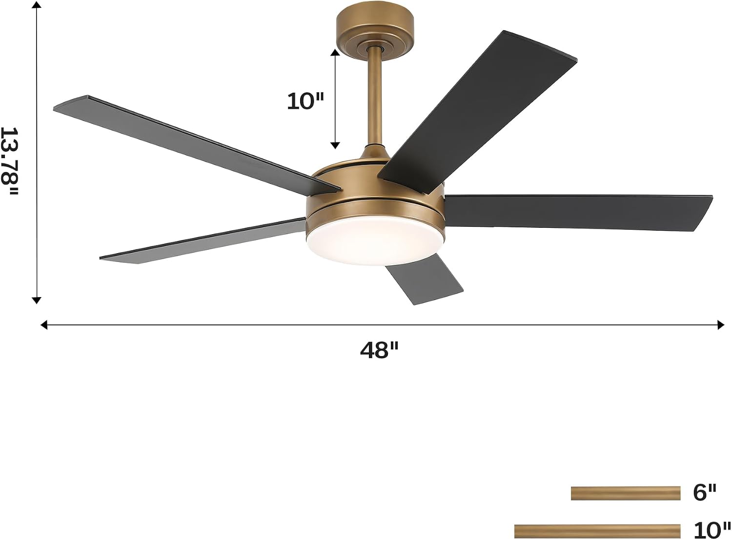 48 Inch Gold Ceiling Fan with Lights, Black & Gold Modern Ceiling Fan with Remote/APP for Bedroom Living Room, 3CCT, Reversible DC Motor, 6 Speeds, Timer, Quiet Indoor Ceiling Fan