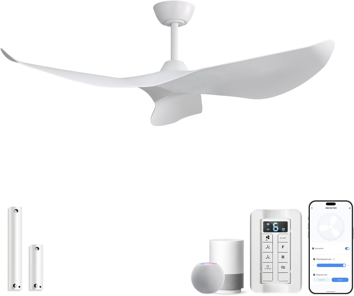Sofucor 52 Inch Smart Ceiling Fan No Light, Modern White Ceiling Fan with Remote Control, Reversible DC Motor, 6-Speed Noiseless Indoor Ceiling Fan for Bedroom Living Room Covered Patio Porch