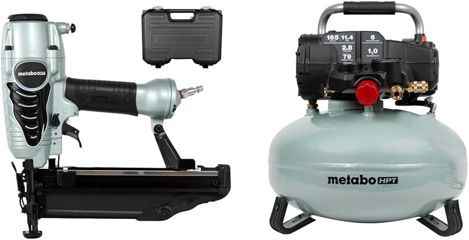 Bundle of Metabo HPT Finish Nailer | 16 Gauge Finish Nails - 1-Inch up to 2-1/2-Inch | Integrated Air Duster | 5-Year Warranty | NT65M2S + Metabo HPT Air Compressor, Pancake, 6-Gallon, 165 PSI, EC711S