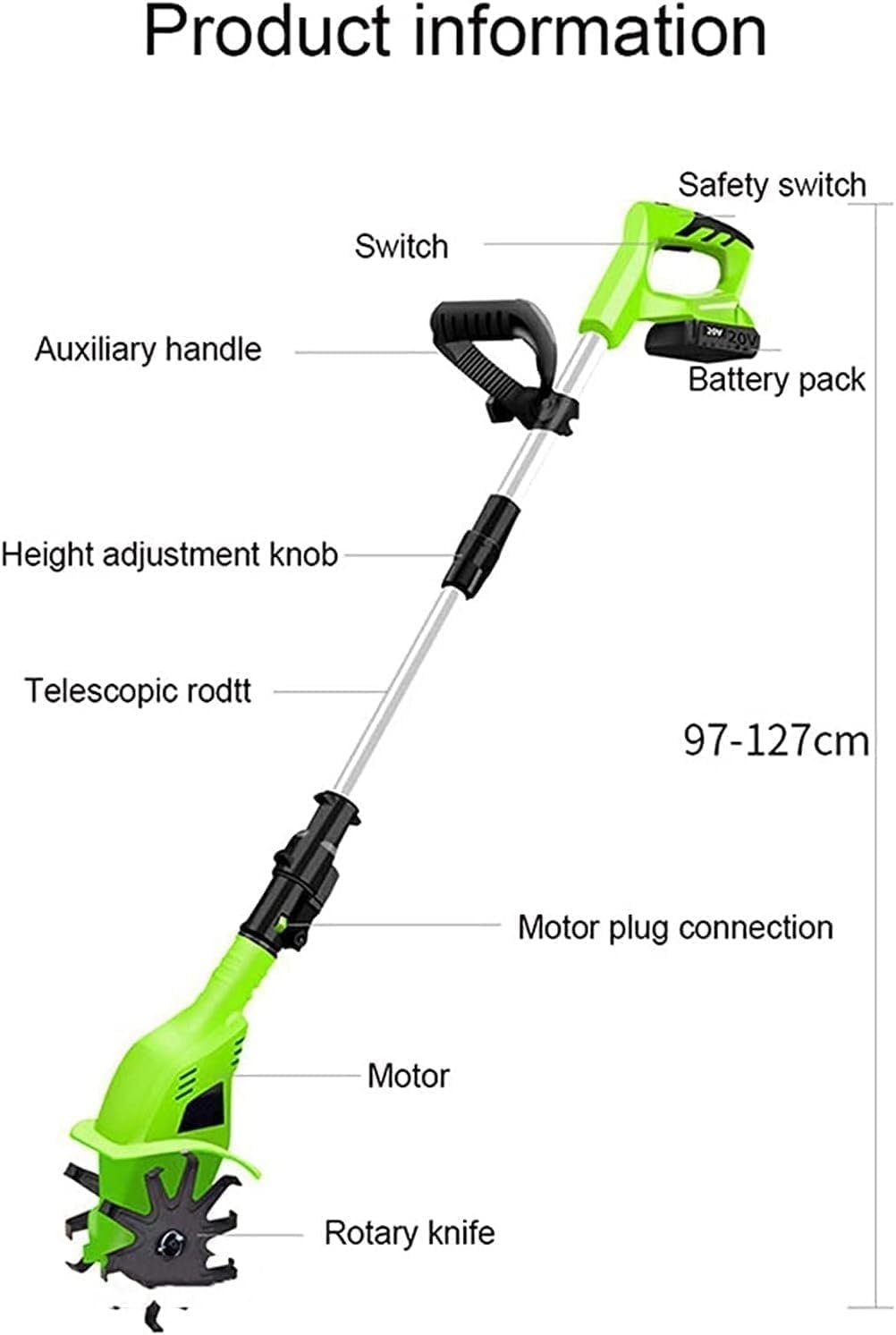 LXXW Electric Tiller Cordless Rotavator, 20V Lightweight Handheld Garden Tiller Rotavator with 4000Mah Rechargeable Battery and Charger Electric Cultivator