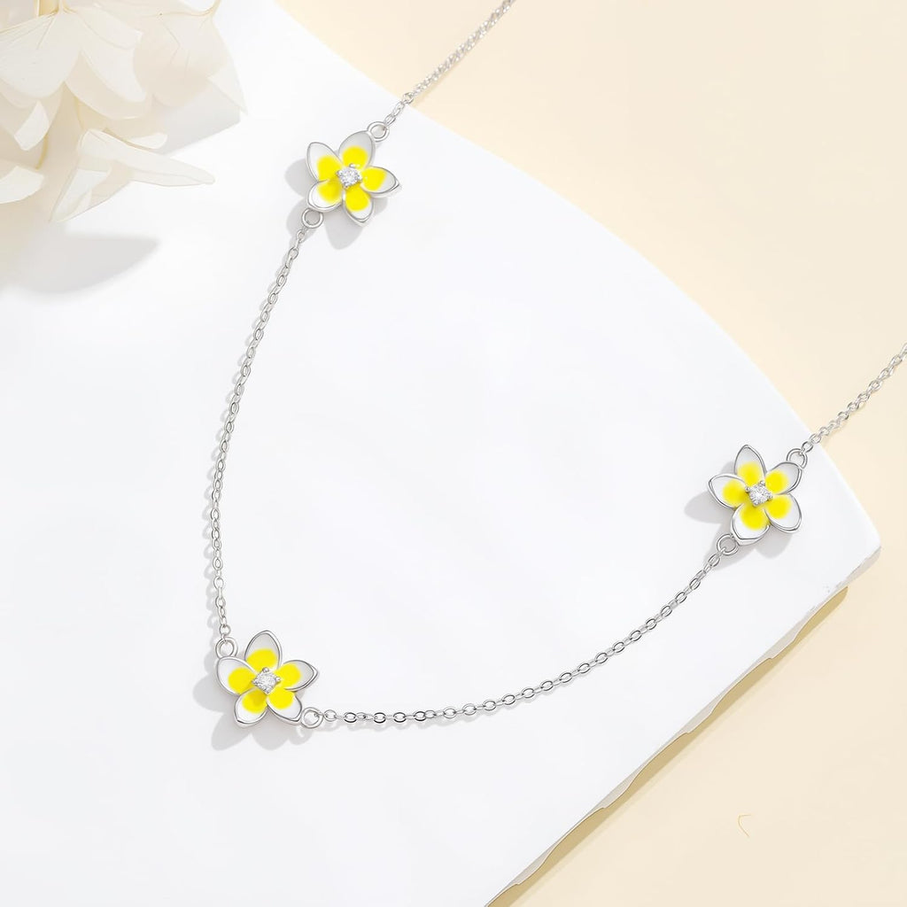 Diamond Plumeria Necklace for Women 925 Sterling Silver 1.2mm Cable Chain and Pendant with Lab Grown Diamond Plumeria Jewelry Gifts