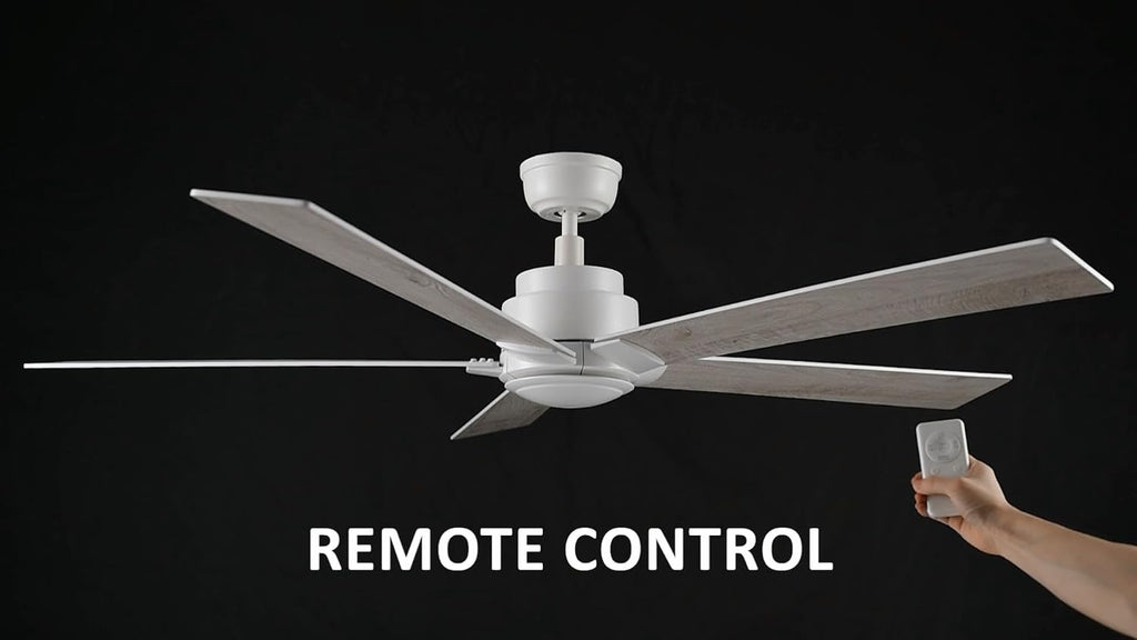 Carro 60 Inch Ceiling Fan without Lights, White Ceiling Fan with Remote Low Profile, 10-Speed Reversible DC Motor, 5 Wood Finish Blades, Indoor, for Bedroom